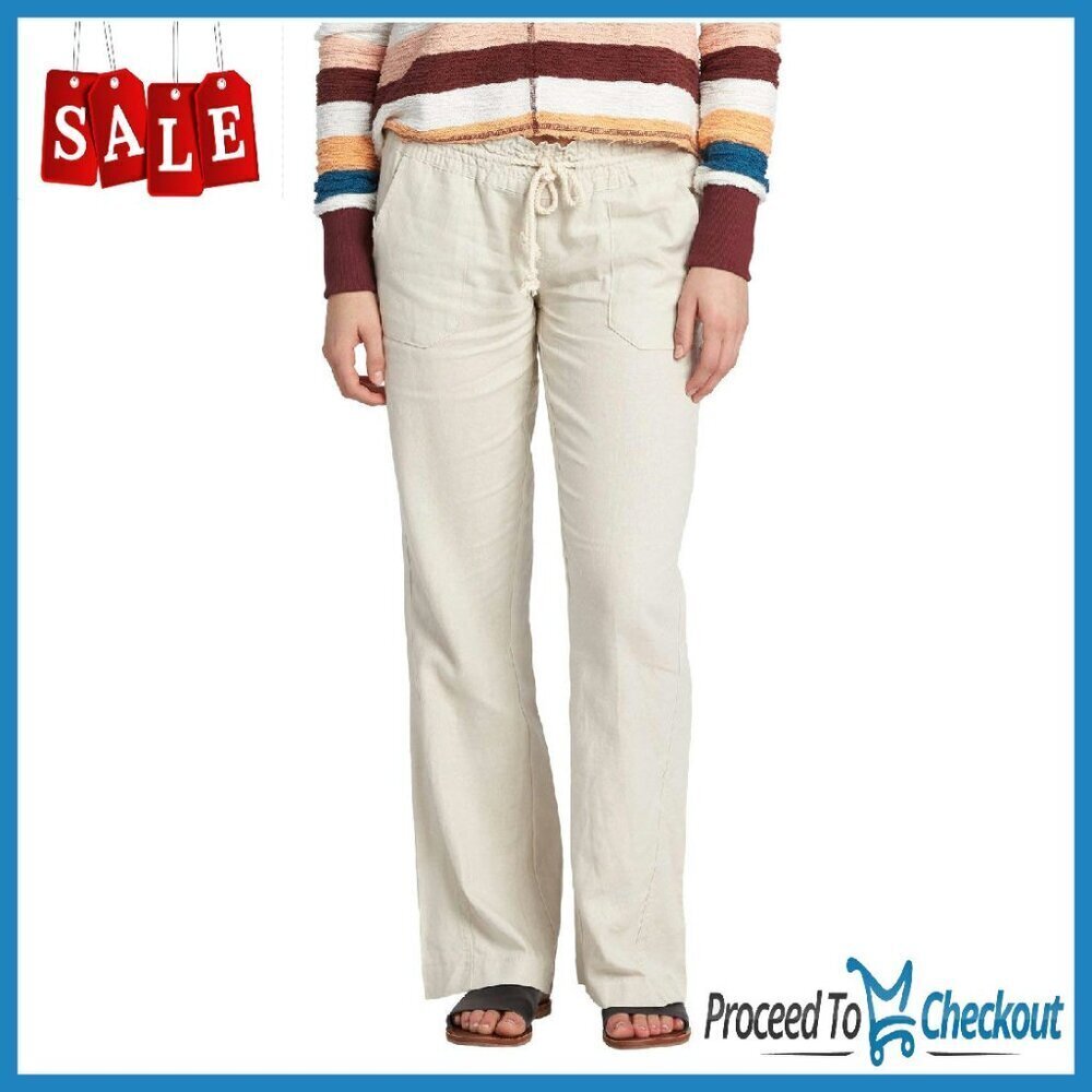 Linen Blend Flared Pants with Pockets, Elastic Waist, Summer Cover Up